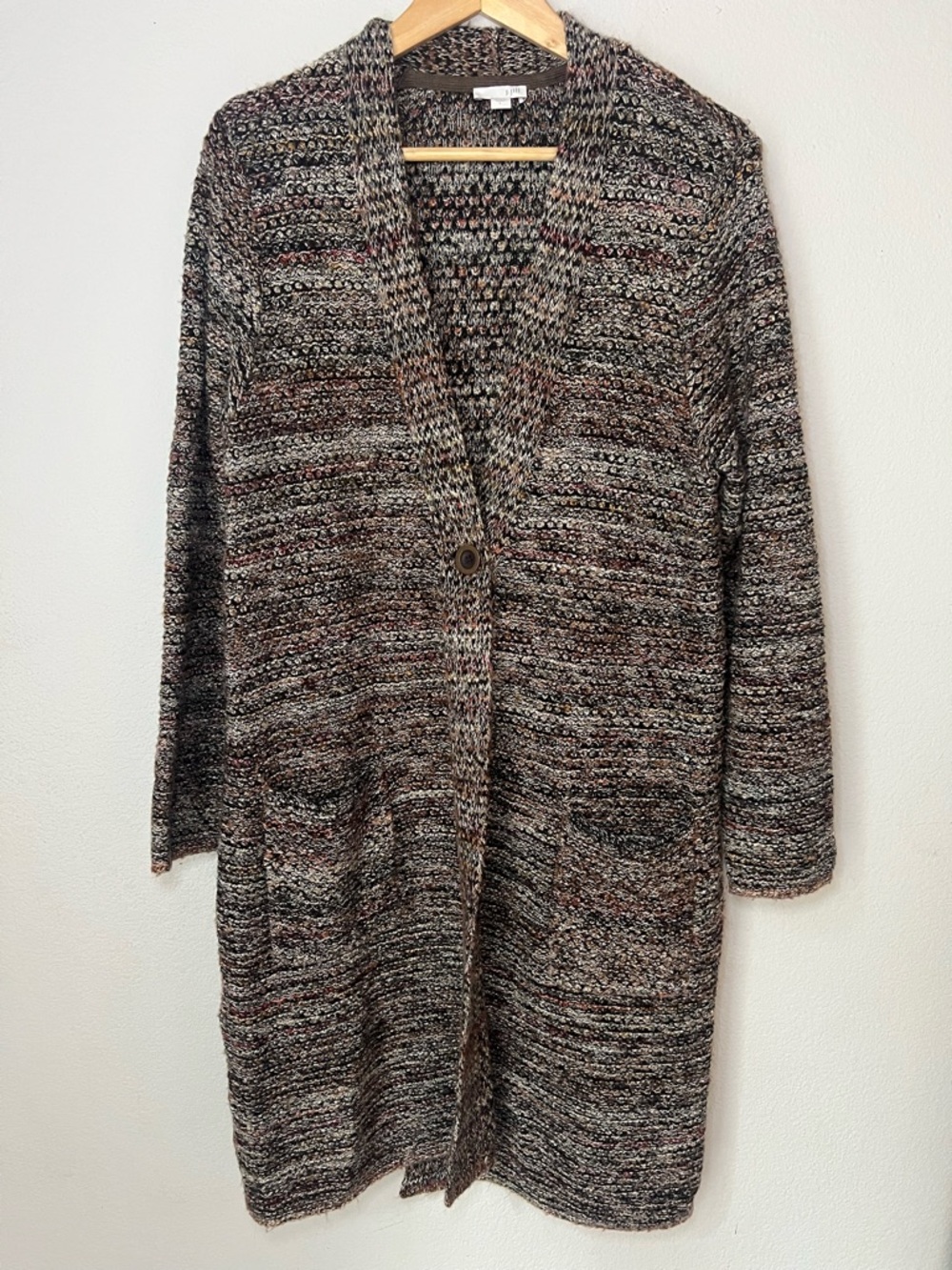 J Jill Cardigan Womens Size Large Brown Marled Multicolor Duster Sweater